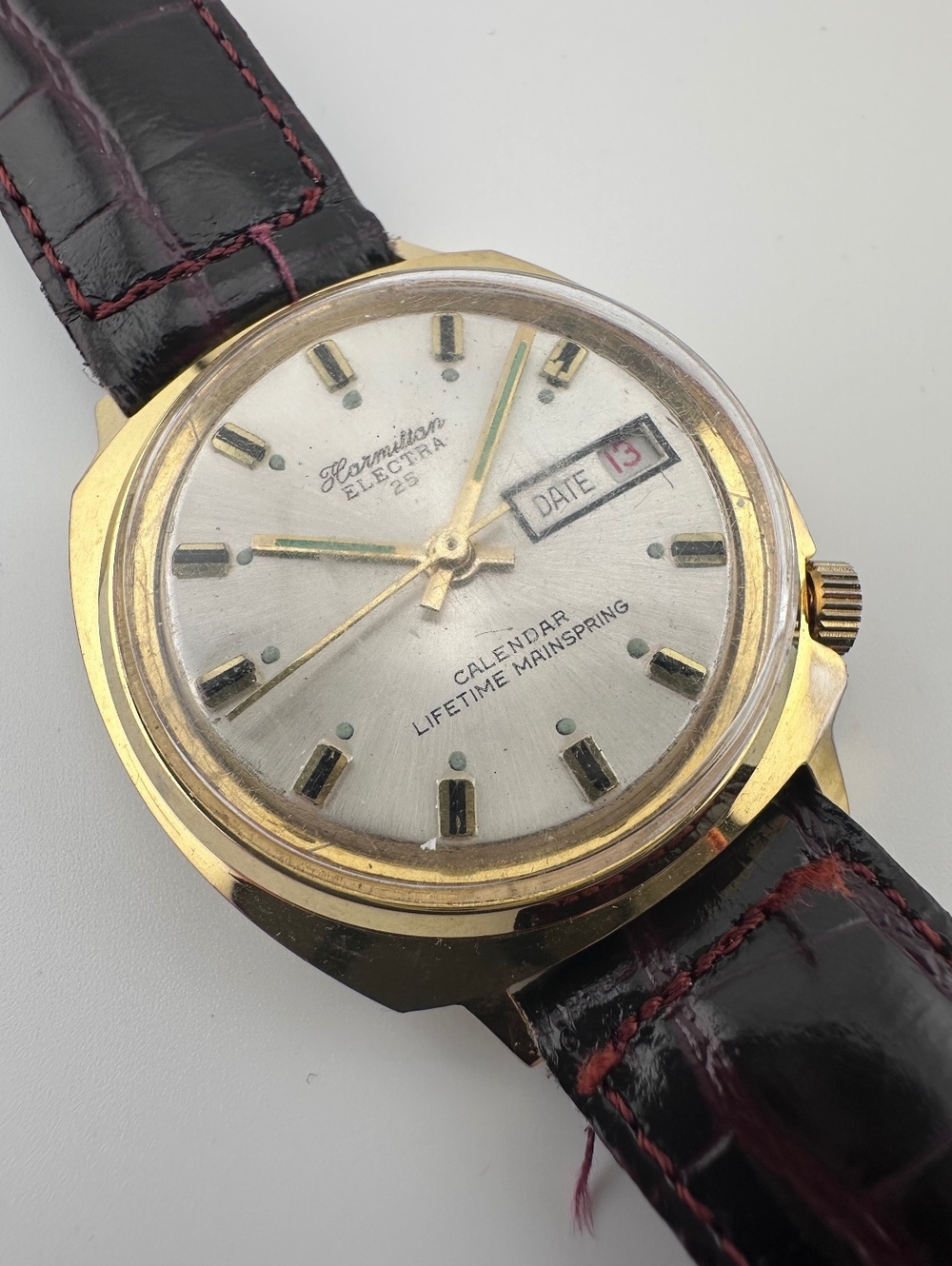 Vintage Hormilton Electra 25 Mechanical Watch 37mm Gold Tone Calendar Date